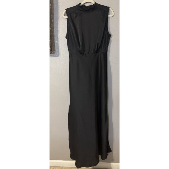 Lulus Maxi Long Dress Large Black Satin Mock Neck A Line Sleeveless NEW - Picture 11 of 12